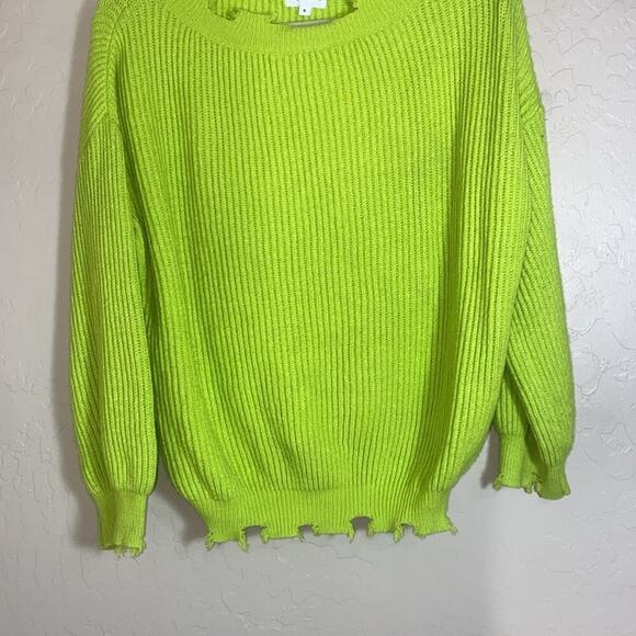 Superdown lime green oversized distressed chunky knit sweater - Picture 4 of 7